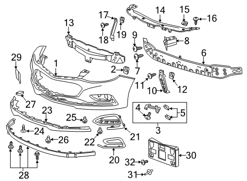 2016 Chevy Cruze Bumper Cover Retainer Diagram for 11547341