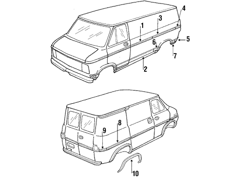 1989 GMC G3500 Body Side Molding, Passenger Side Diagram for 14021592