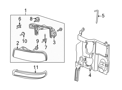2002 Chevy Tahoe Headlamp Components, Park & Side Marker Lamps Diagram