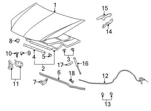 2007 Pontiac G5 Hood & Components Diagram