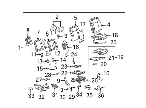 2009 Hummer H3T Passenger Seat Components Diagram