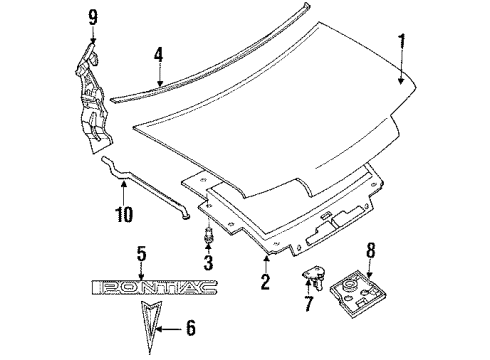 1995 Pontiac Trans Sport Hood & Components Diagram