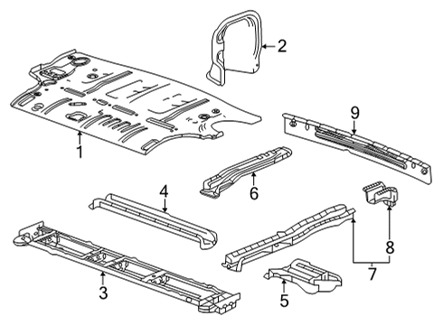 2023 Cadillac Escalade ESV Rear Floor & Rails Diagram