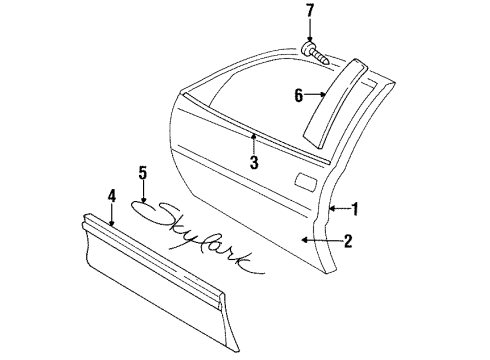 1994 Buick Skylark Door & Components, Exterior Trim Diagram