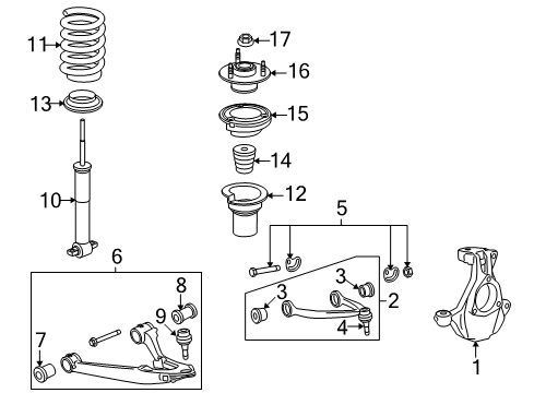 2008 Cadillac Escalade ESV Front Suspension Components, Lower Control Arm, Upper Control Arm, Ride Control, Stabilizer Bar Diagram