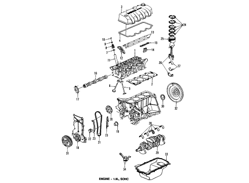 1999 Saturn SL Engine Parts, Mounts, Cylinder Head & Valves, Camshaft & Timing, Oil Pan, Oil Pump, Crankshaft & Bearings, Pistons, Rings & Bearings Diagram