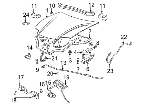 2002 Chevy Cavalier Hood & Components Diagram