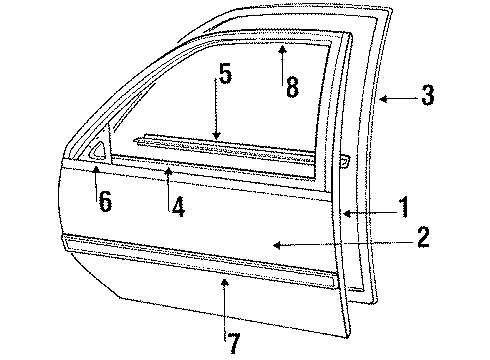 1994 Chevy Corsica Mirror, Black, Rear Passenger Side Diagram for 22645394