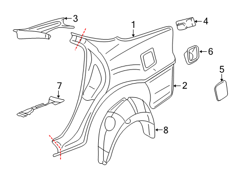 2000 Chevy Impala Quarter Panel & Components Diagram