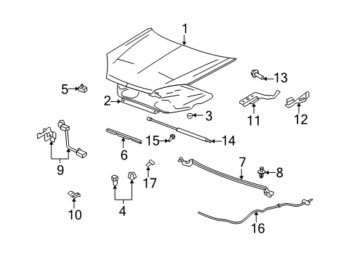 2009 Saturn Aura Hood & Components Diagram