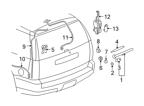 2008 Cadillac Escalade ESV Rear Wiper Components Diagram