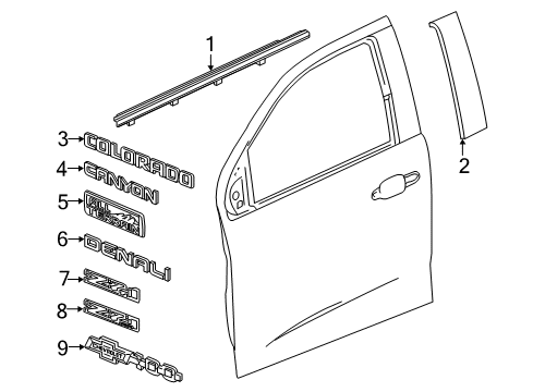 2021 GMC Canyon Exterior Trim - Front Door Diagram