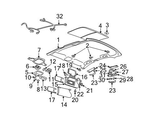 2000 Pontiac Bonneville Sunvisor Support, Driver Side Diagram for 12481803