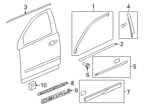 2008 GMC Acadia Exterior Trim - Front Door Diagram
