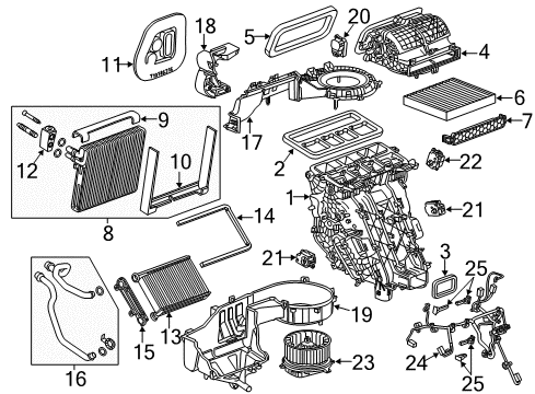 2014 Cadillac XTS A/C Evaporator & Heater Components Diagram