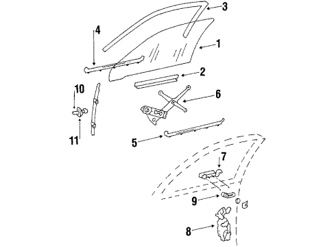 1985 Pontiac T1000 Front Door - Glass & Hardware Diagram