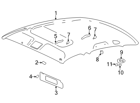 1998 Cadillac Seville Visor, Black, Driver Side Diagram for 12481257