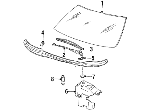 1988 Oldsmobile Cutlass Supreme Windshield Glass, Wiper & Washer Components Diagram