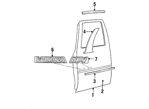 1990 Chevy Lumina APV Side Molding, Front Diagram for 10153429