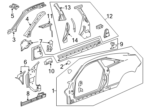 2011 Cadillac CTS Hinge Pillar, Lock Pillar, Rocker, Uniside Diagram