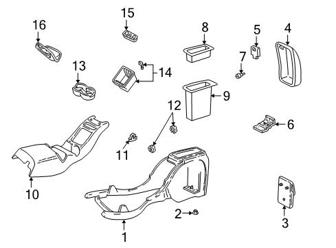 2000 GMC Sonoma Center Console, Front Console Diagram