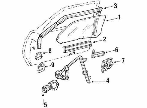 1990 Buick Skylark Front Door - Glass & Hardware Diagram