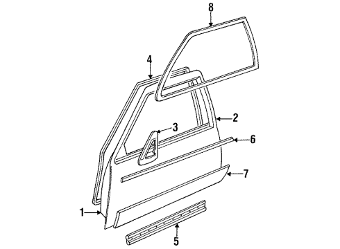 1992 Cadillac DeVille Door & Components, Exterior Trim Diagram