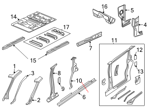 1997 Chevy Venture Aperture Panel, Center Pillar, Floor & Rails, Hinge Pillar, Rocker Panel Diagram