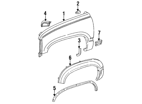 1997 GMC C2500 Suburban Fender & Components, Exterior Trim Diagram