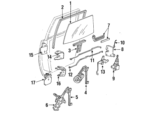 1986 Oldsmobile Cutlass Ciera Rear Door - Glass & Hardware Diagram