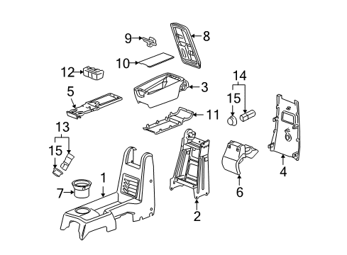 2006 Pontiac Torrent Console, Front Diagram for 15929476