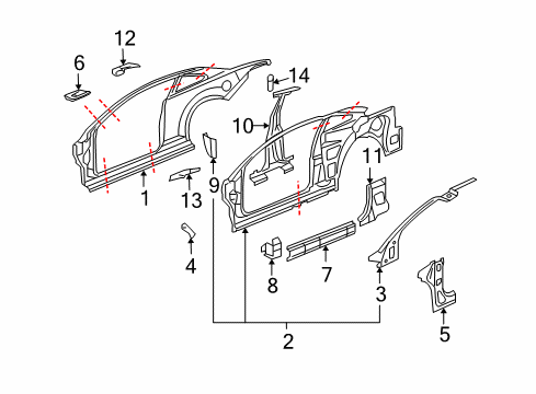 2007 Pontiac G5 Center Pillar & Rocker, Hinge Pillar, Uniside Diagram