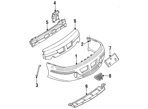 1994 Pontiac Trans Sport Bumper Cover, Front Diagram for 10220398