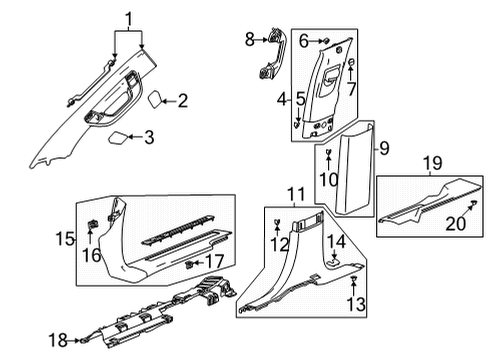 2021 Chevy Suburban Interior Trim - Pillars Diagram