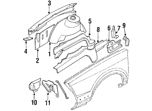 1996 Buick Century Front Panel, Inner Passenger Side Diagram for 10219639