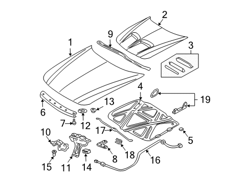 2001 Pontiac Grand Am Hood & Components Diagram