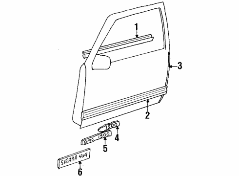 1990 Chevy C1500 Exterior Trim - Front Door Diagram
