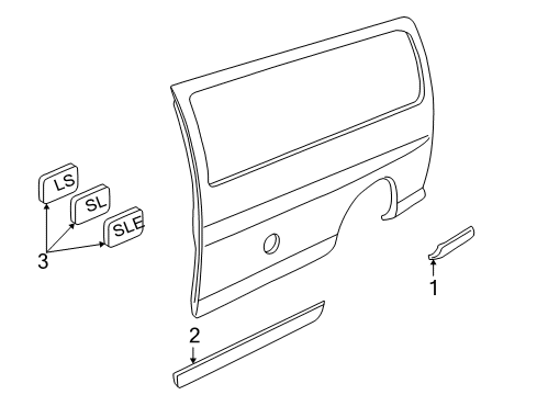 1997 Chevy Express 1500 Body Side Molding, Outer Driver Side Diagram for 15960369