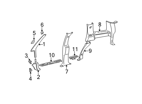1996 Oldsmobile Bravada Interior Trim - Pillars, Rocker & Floor Diagram