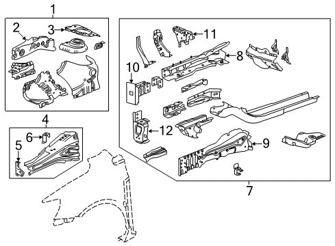 2014 Chevy Sonic Structural Components & Rails Diagram