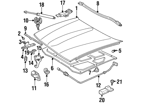 1993 Cadillac Seville Hood & Components Diagram