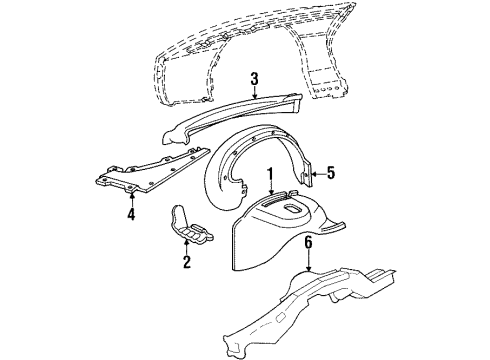 1992 Pontiac Firebird Side Rail Reinforcement, Driver Side Diagram for 20526319