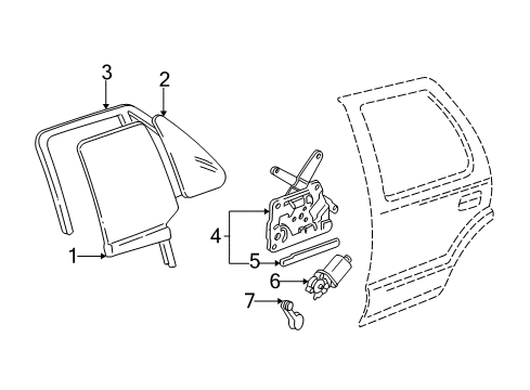 1996 GMC Jimmy Rear Door - Glass & Hardware Diagram