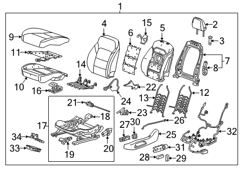 2018 Chevy Malibu Driver Seat Components Diagram