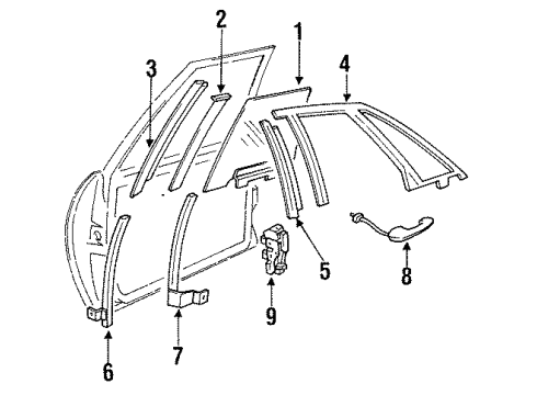 1991 Buick Park Avenue Front Door Glass & Hardware, Lock & Hardware Diagram