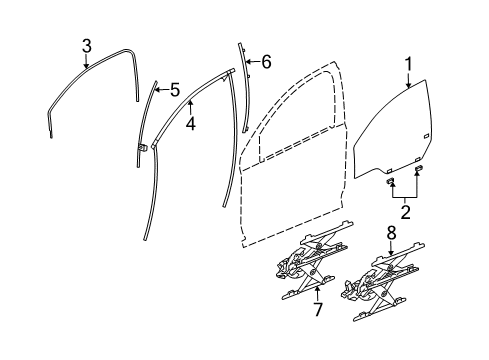 2006 Saturn Ion Front Door - Glass & Hardware Diagram