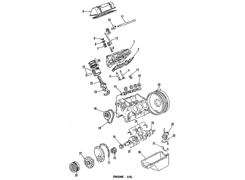 1989 Chevy S10 Blazer Engine Parts, Mounts, Cylinder Head & Valves, Camshaft & Timing, Oil Pan, Oil Pump, Crankshaft & Bearings, Pistons, Rings & Bearings Diagram
