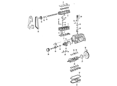1992 Pontiac LeMans Engine Parts, Mounts, Cylinder Head & Valves, Camshaft & Timing, Oil Pan, Oil Pump, Crankshaft & Bearings, Pistons, Rings & Bearings Diagram