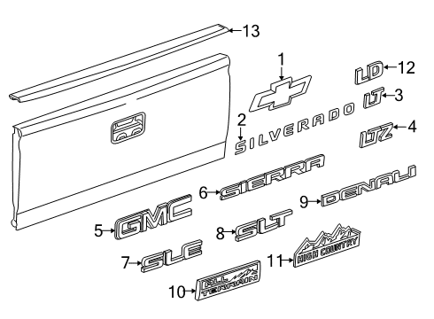 2019 GMC Sierra 1500 Exterior Trim - Pick Up Box Diagram 7 - Thumbnail