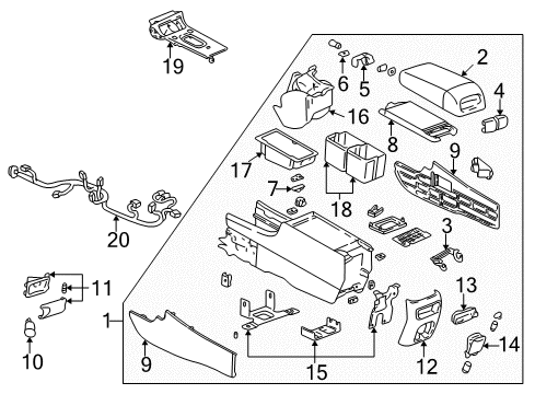 1999 Cadillac Seville Console Assembly Diagram for 12480798
